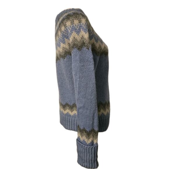 WOMENS J.CREW WOOL BLEND FAIR ISLE NORDIC SWEATER PULLOVER Blue/Ivory/Gray Large - Picture 6 of 9